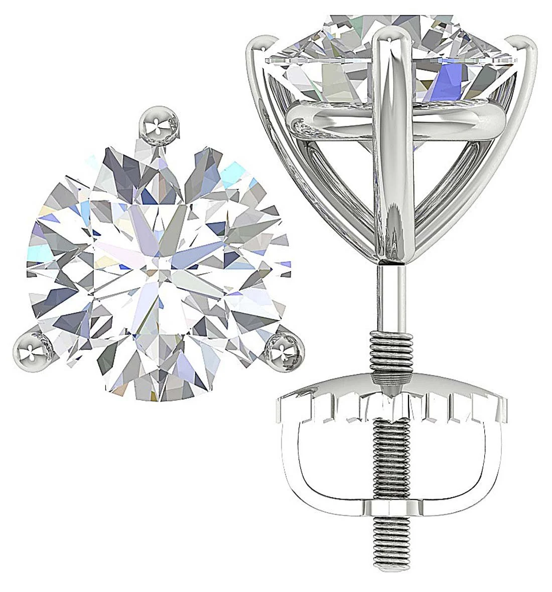 I1 H 1.50Carat Solitaire Stud Earring Genuine Diamond Martini Prong Set 14K Solid Gold - Image 7