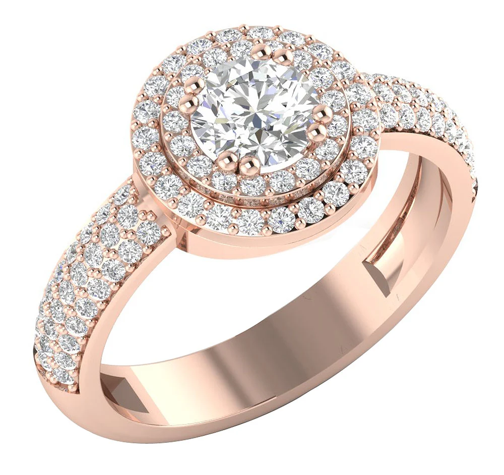The Caspian Beautiful Double Halo Solitaire Engagement Natural Diamond Ring 14k Rose Gold