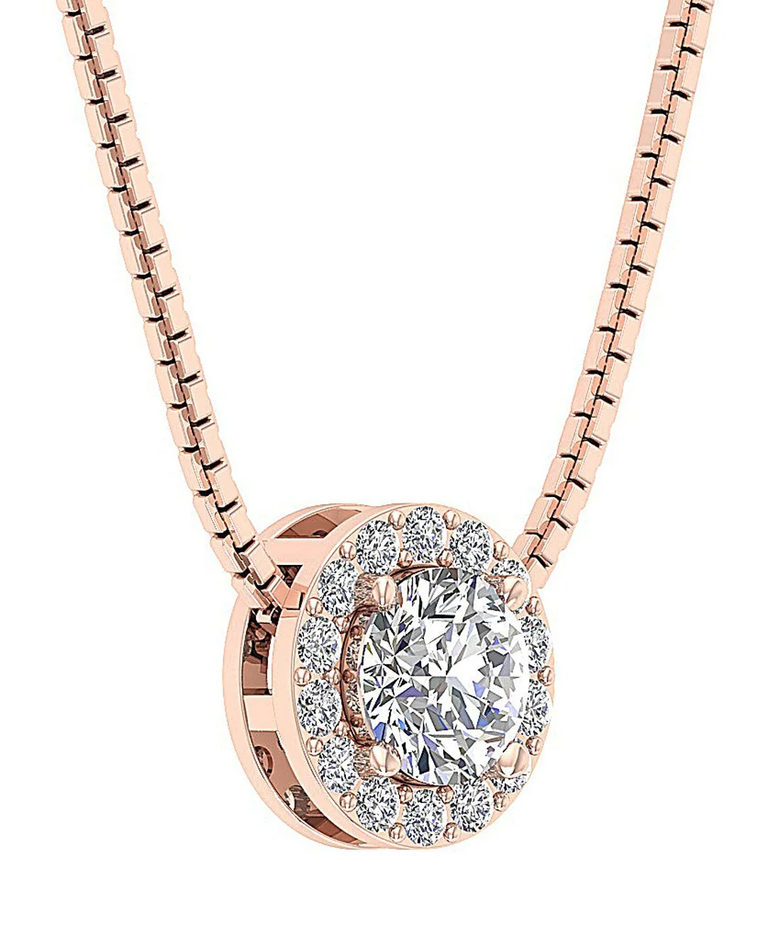 The Cayden Classsic Circle Halo Solitaire Diamond Pendant White Yellow Rose Gold - Image 6