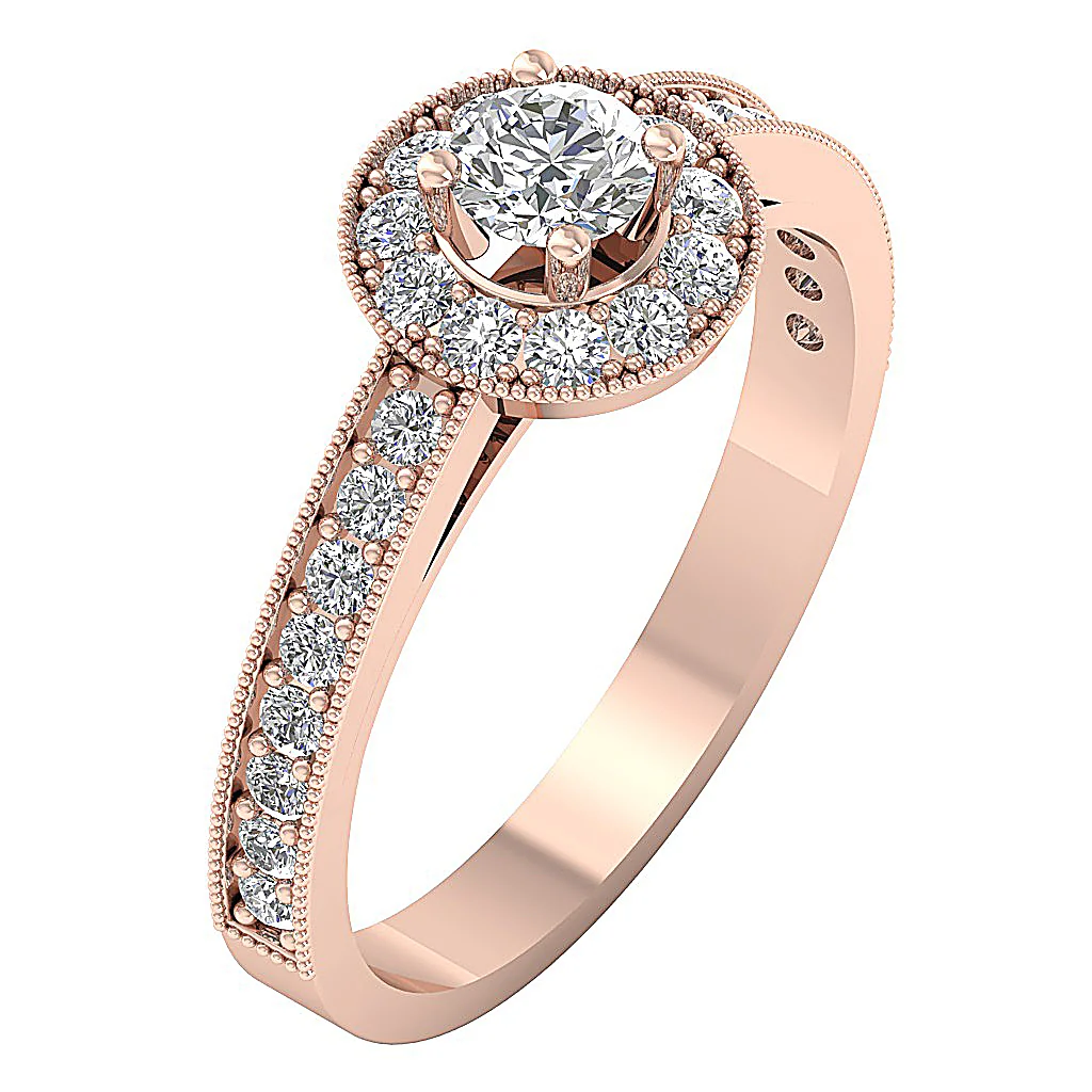 The Cedric Halo Engagement Solitaire Round Diamond 14K Rose Gold Ring