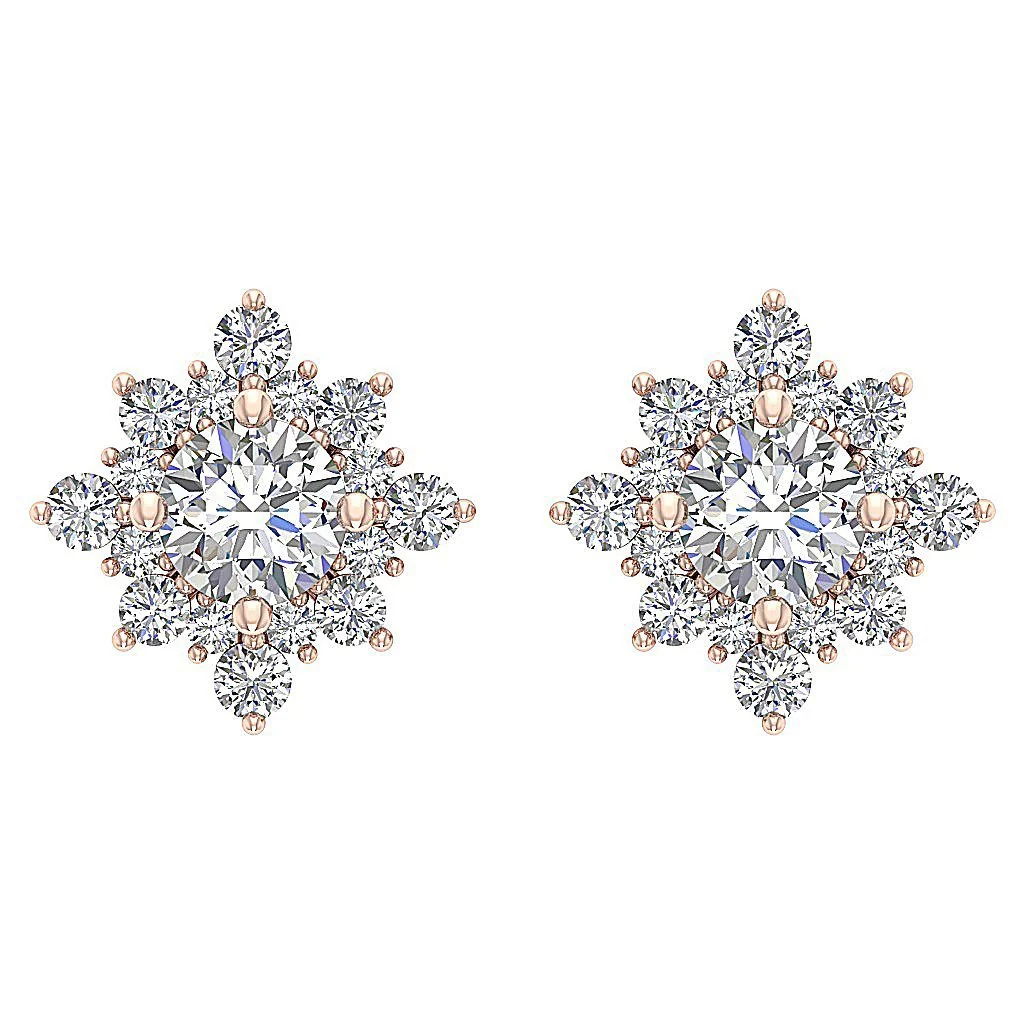 The Charles Excellent Natural Diamond Rose Gold Designer Cluster Solitaire Studs Earrings - Image 5