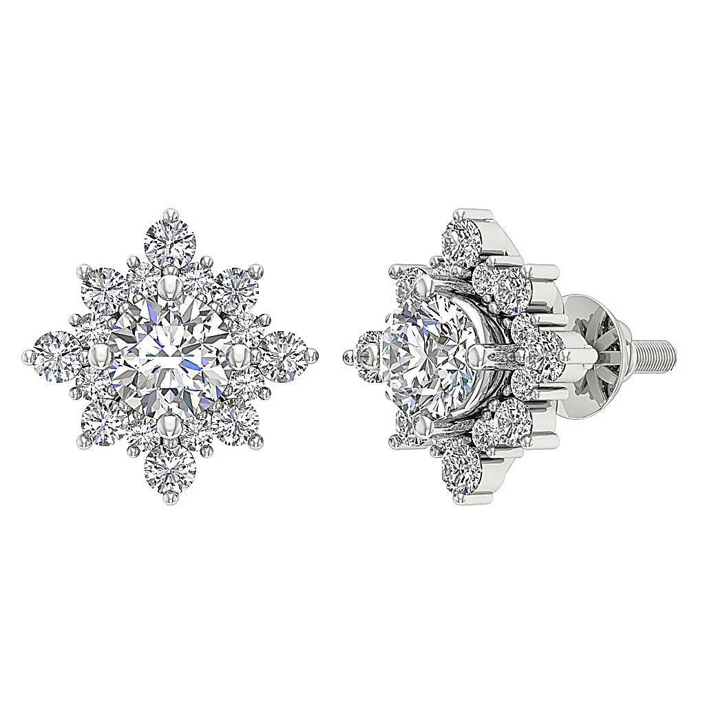 The Charles Excellent Natural Diamond Rose Gold Designer Cluster Solitaire Studs Earrings - Image 6