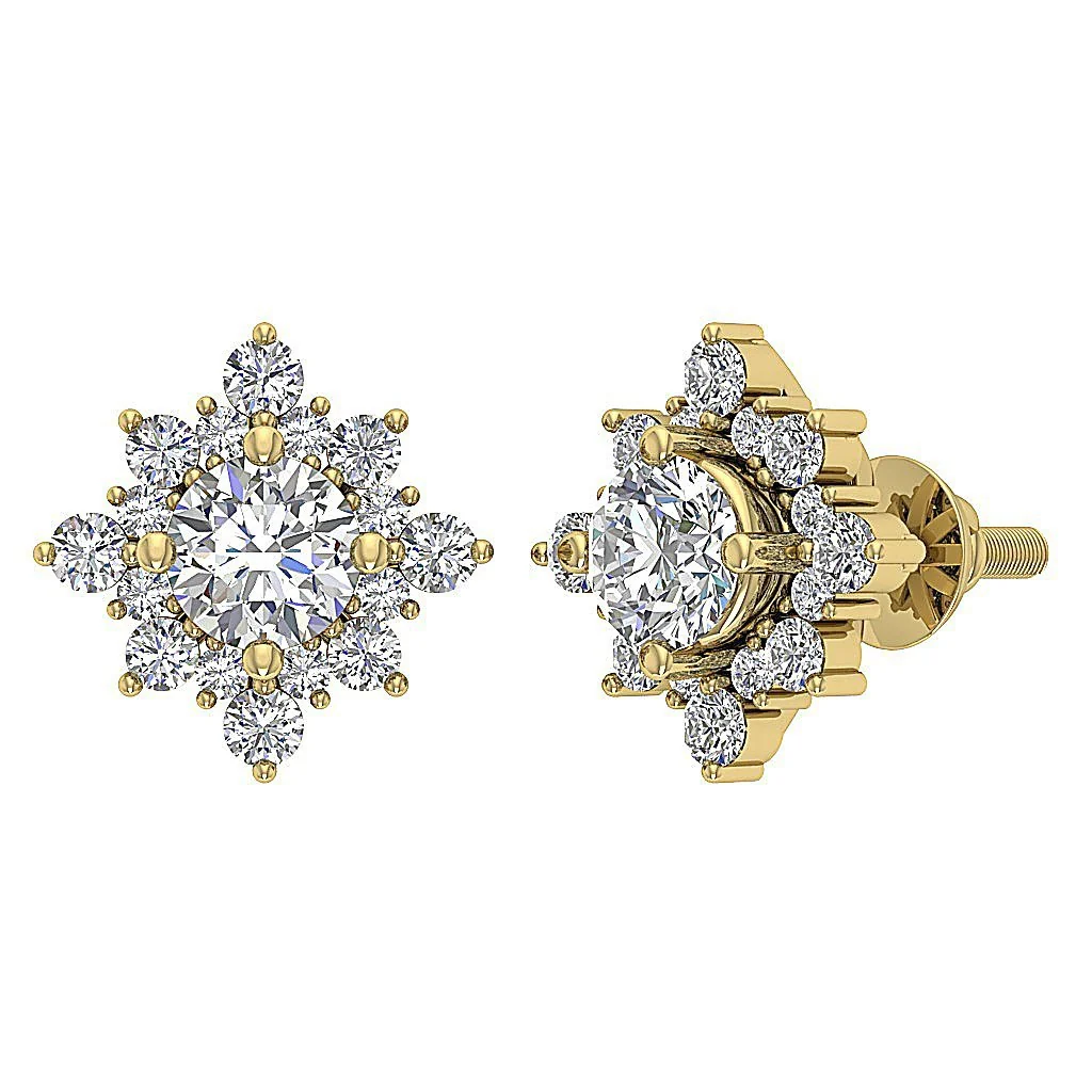 The Charles Excellent Natural Diamond Rose Gold Designer Cluster Solitaire Studs Earrings - Image 7