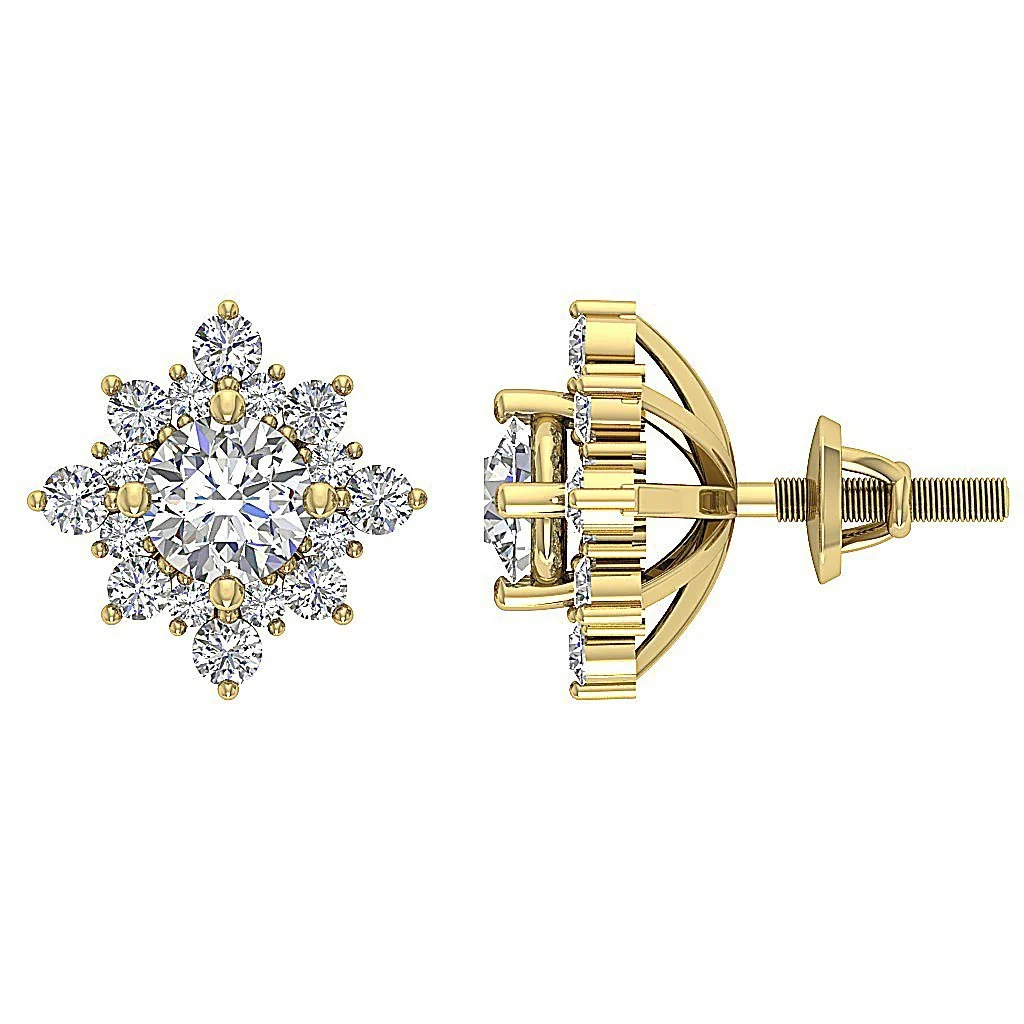 The Charles Excellent Natural Diamond Rose Gold Designer Cluster Solitaire Studs Earrings - Image 8