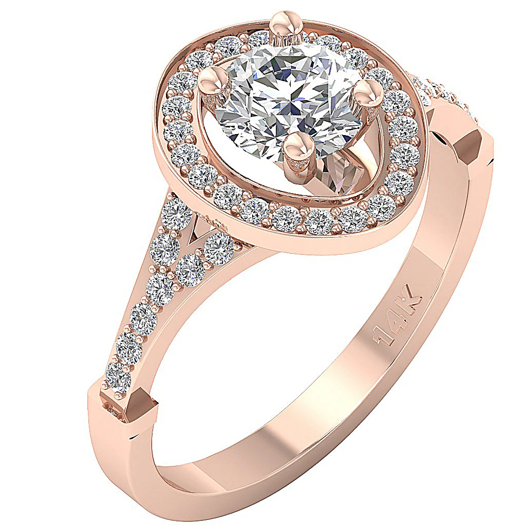 The Charles Gorgeous Oval Halo Solitaire Engagement Ring Round Diamond 14k Gold - Image 3