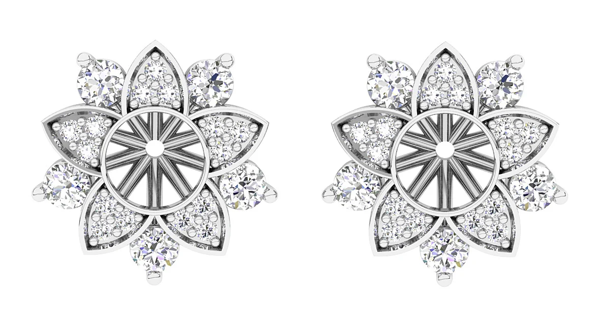 I1/SI1/VS1 1.00Ct Prong Set Natural Diamond Flower Jacket Earring 14K White Gold 12.15 mm - Image 4