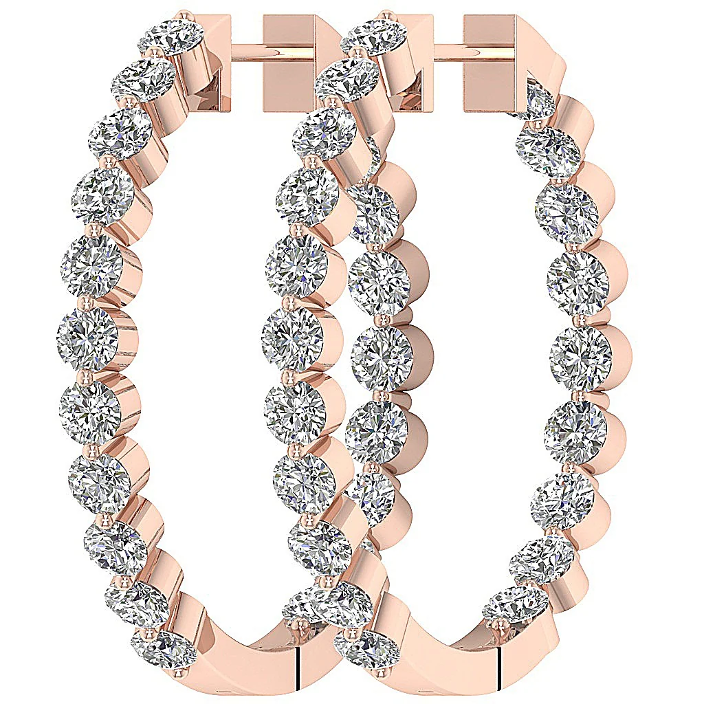 The Charlotte Floating Natural Diamond Rose Gold Inside Outside Hoops Earring 1.20 Inch - Image 10