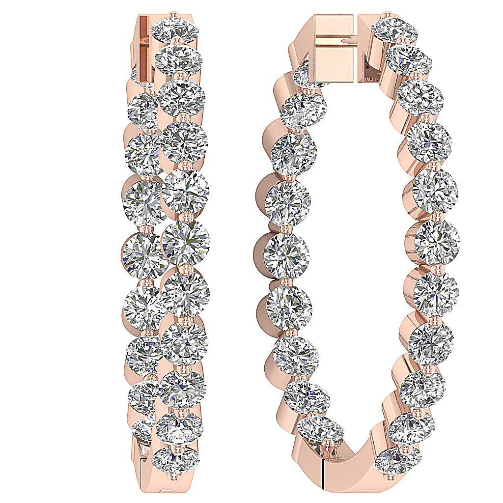 The Charlotte Floating Natural Diamond Rose Gold Inside Outside Hoops Earring 1.20 Inch - Image 7