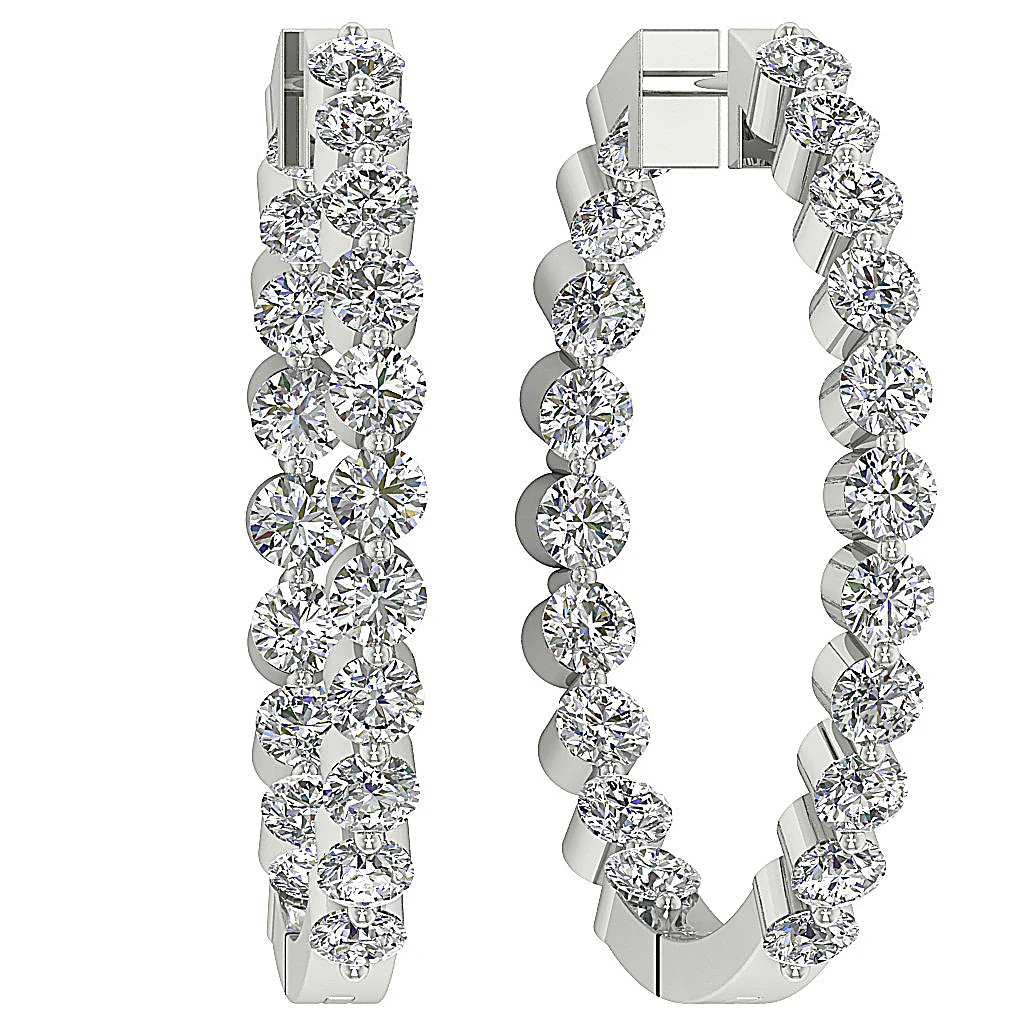 The Charlotte Floating Natural Diamond Rose Gold Inside Outside Hoops Earring 1.20 Inch - Image 9