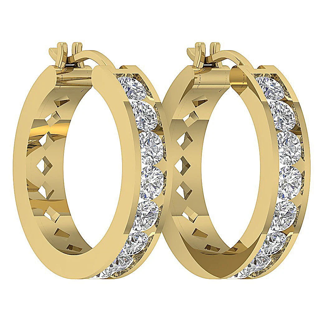 The Chase 14K Rose Gold Channel Set Hoop Earring Genuine Round Diamond - Image 11