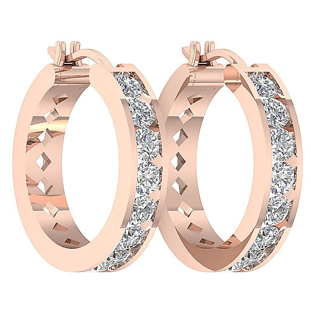 The Chase 14K Rose Gold Channel Set Hoop Earring Genuine Round Diamond - Image 12