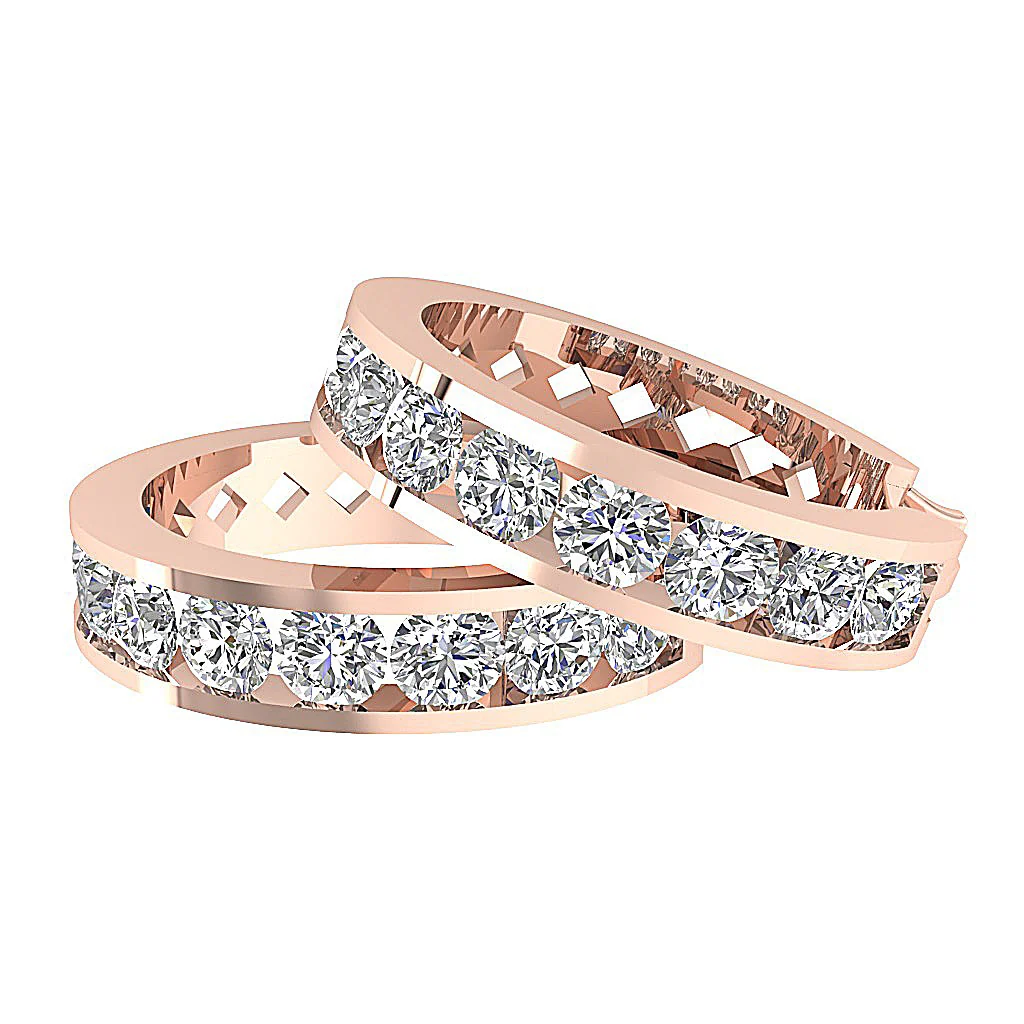 The Chase 14K Rose Gold Channel Set Hoop Earring Genuine Round Diamond - Image 15