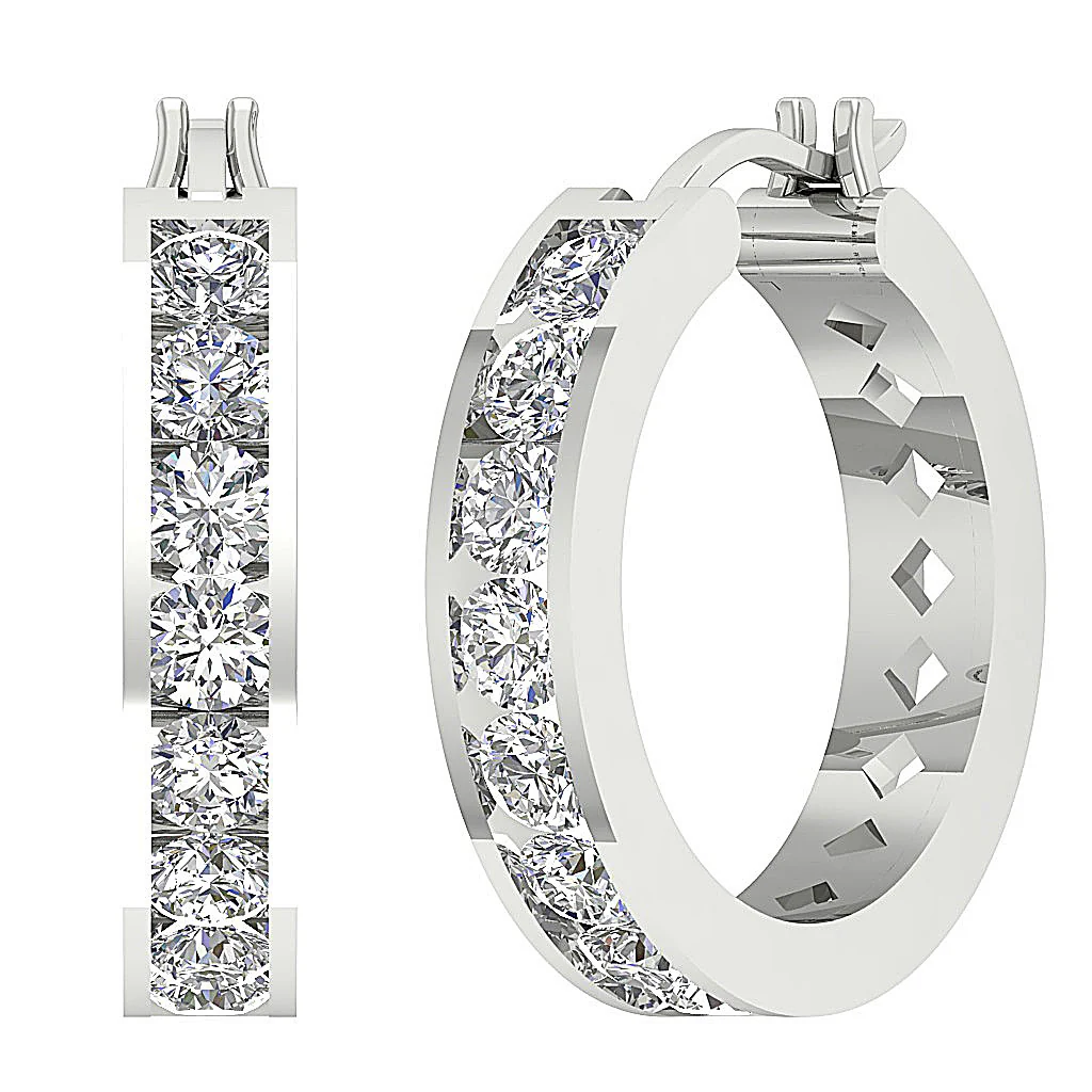 The Chase 14K Rose Gold Channel Set Hoop Earring Genuine Round Diamond - Image 2