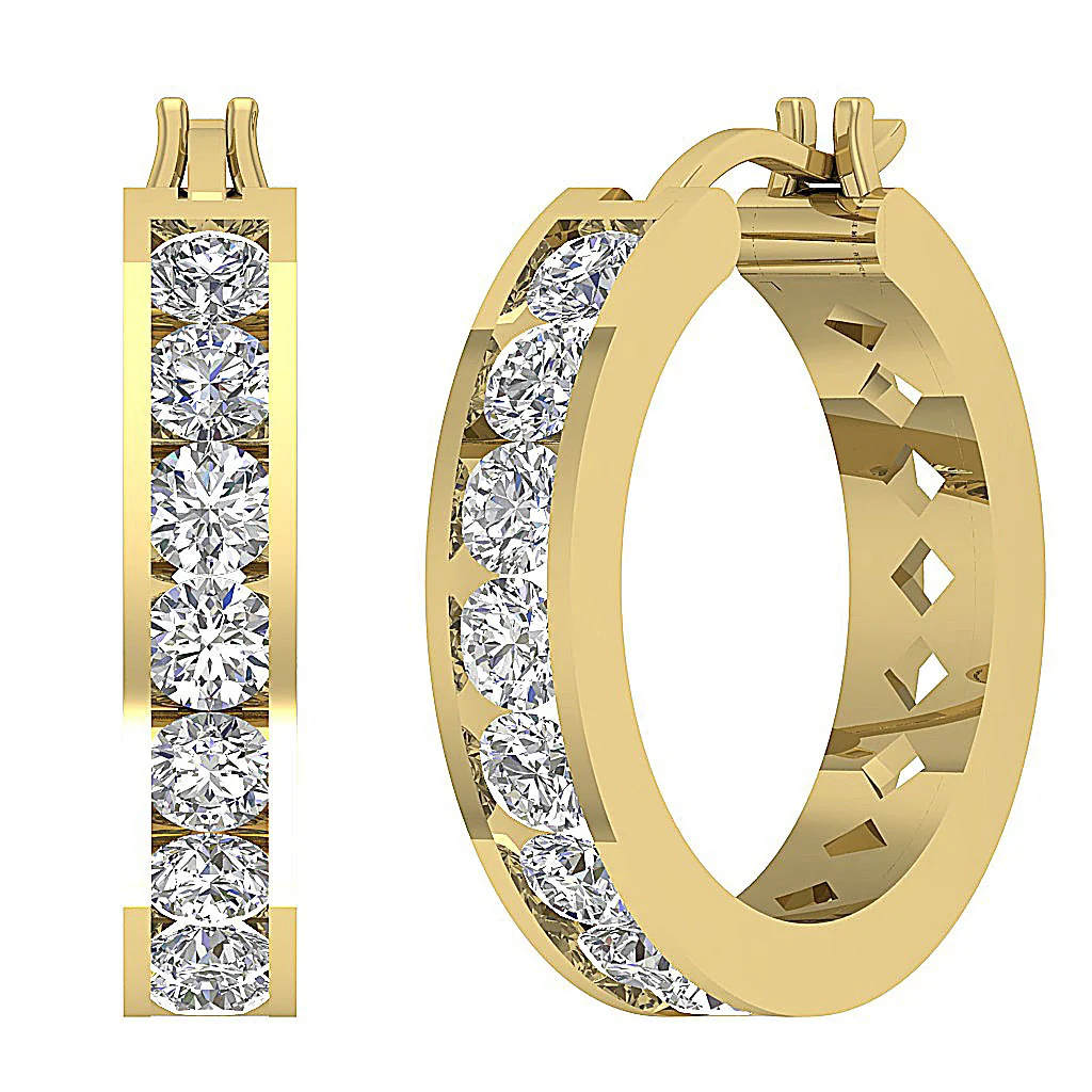 The Chase 14K Rose Gold Channel Set Hoop Earring Genuine Round Diamond - Image 3