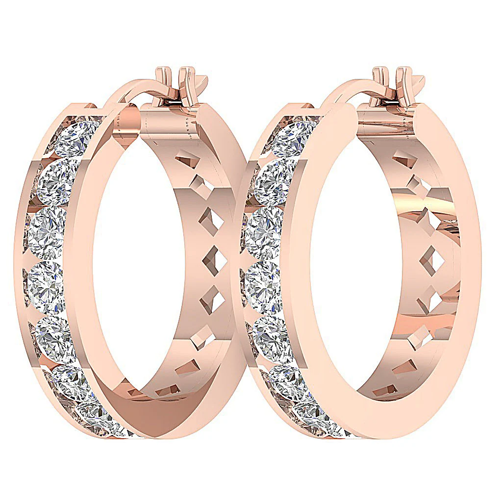 The Chase 14K Rose Gold Channel Set Hoop Earring Genuine Round Diamond - Image 9