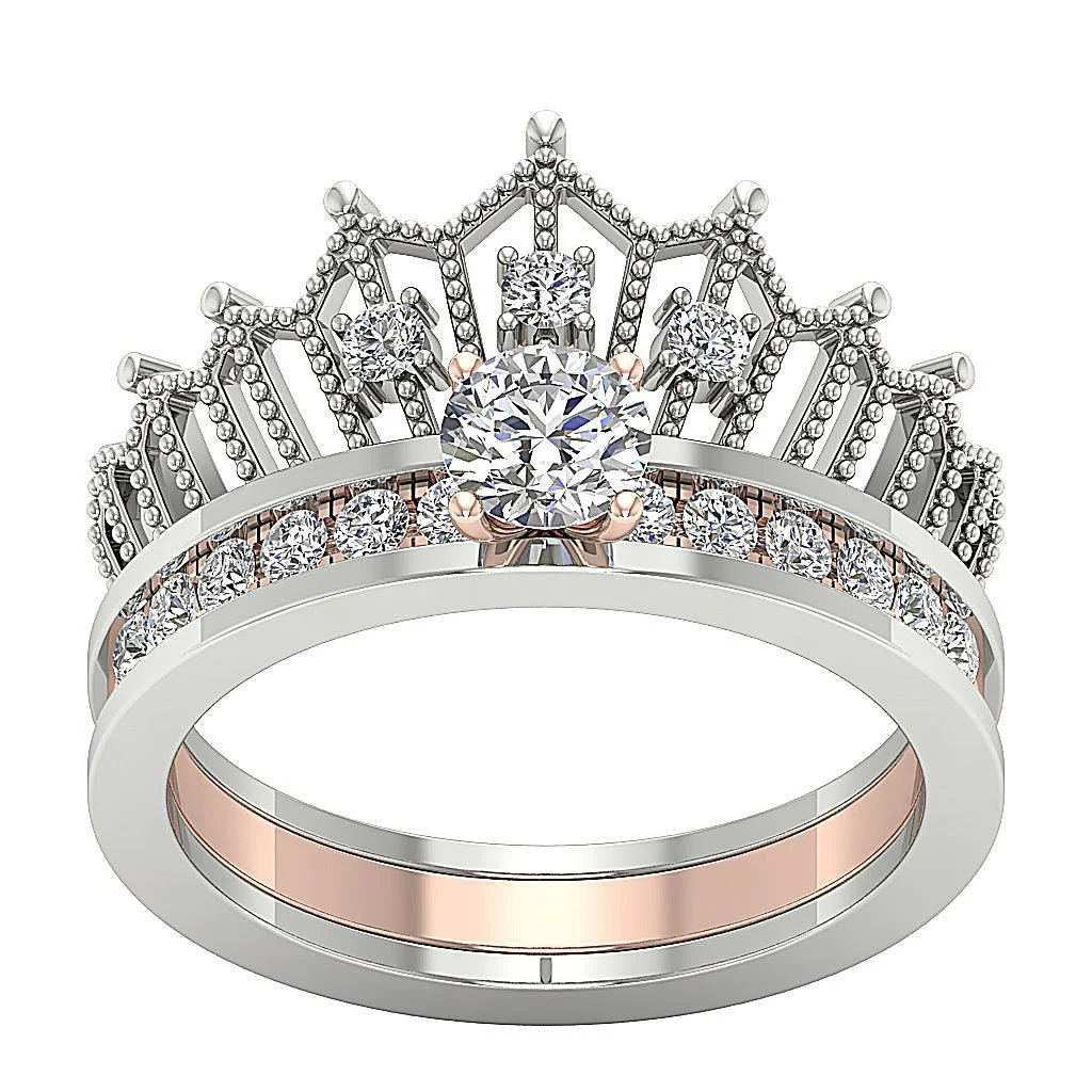 The Chase Elegant Round Brilliant Cut Diamond Crown Bridal Engagement Ring Set 13.25 mm - Image 10