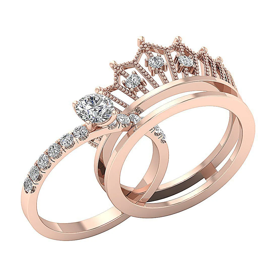 The Chase Elegant Round Brilliant Cut Diamond Crown Bridal Engagement Ring Set 13.25 mm - Image 7