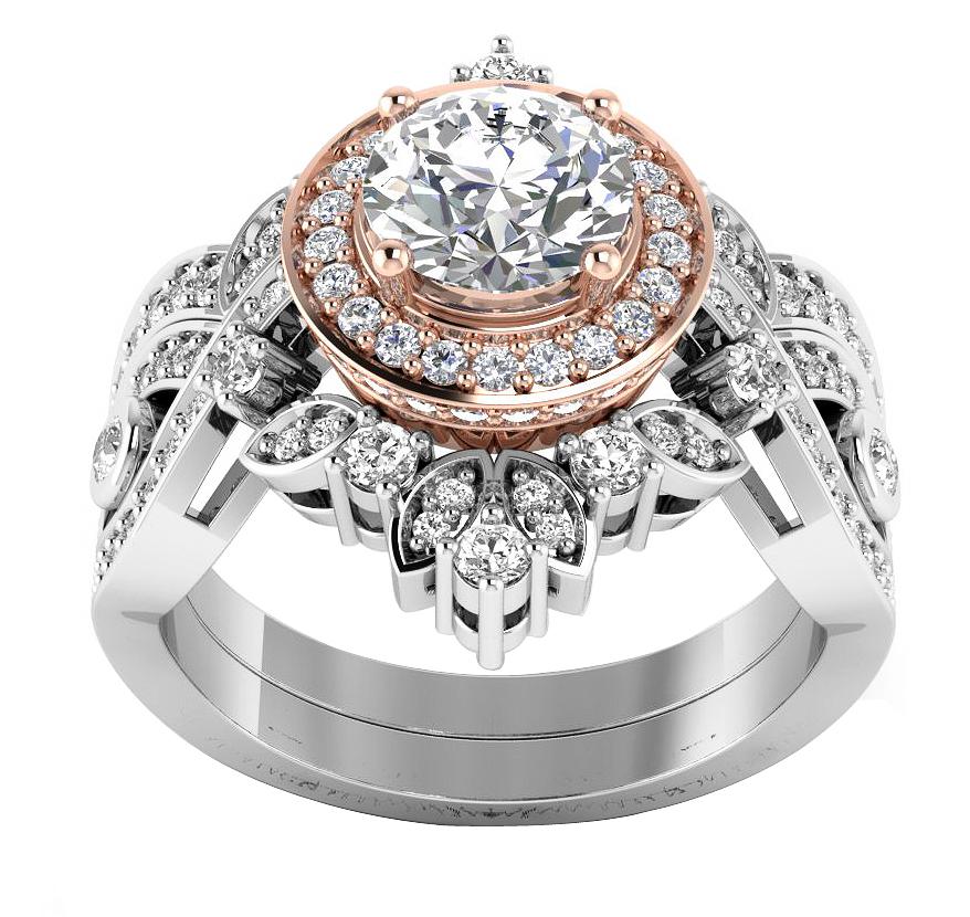The Christian Gorgeous Round Brilliant Cut Diamond Bridal Halo Engagement Ring Set 14k Solid Gold - Image 3
