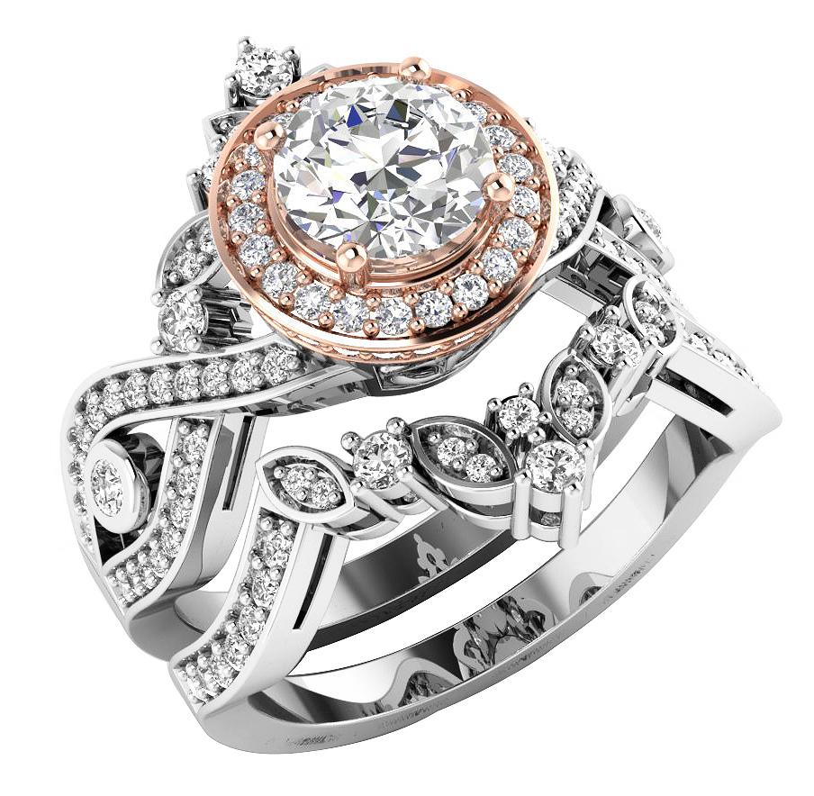 The Christian Gorgeous Round Brilliant Cut Diamond Bridal Halo Engagement Ring Set 14k Solid Gold - Image 4