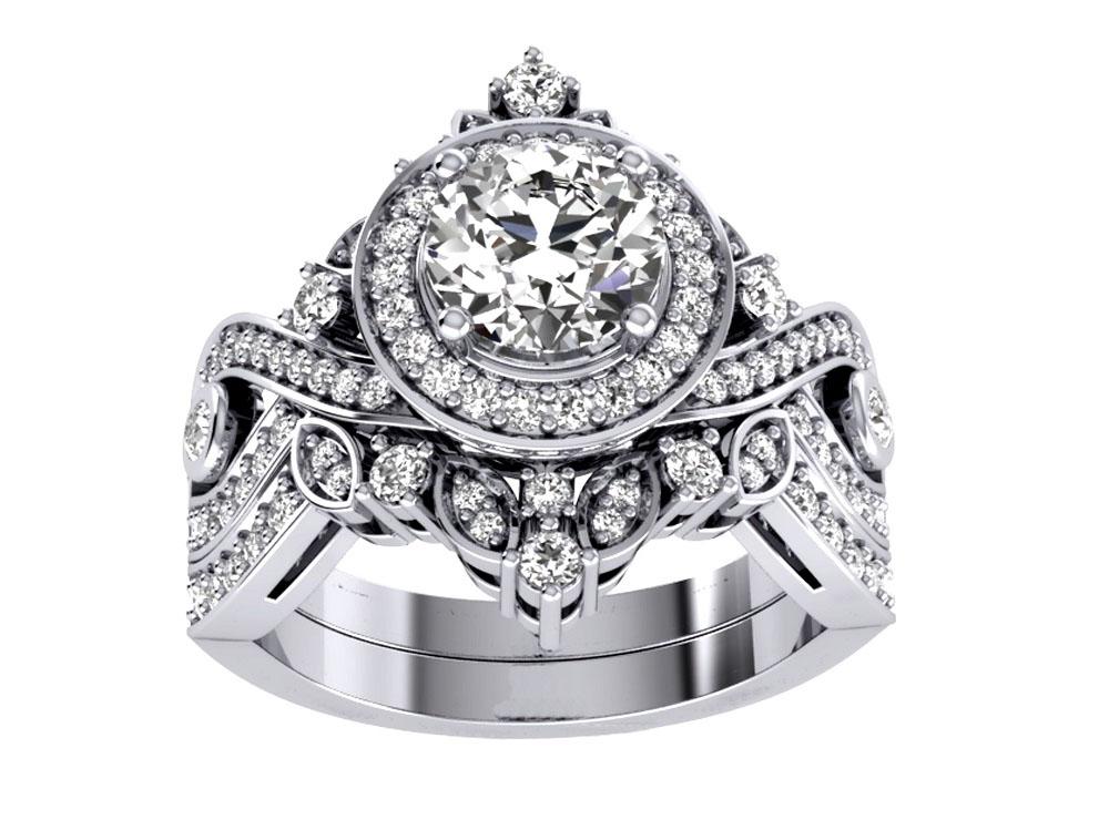 The Christian Gorgeous Round Brilliant Cut Diamond Bridal Halo Engagement Ring Set 14k Solid Gold - Image 5