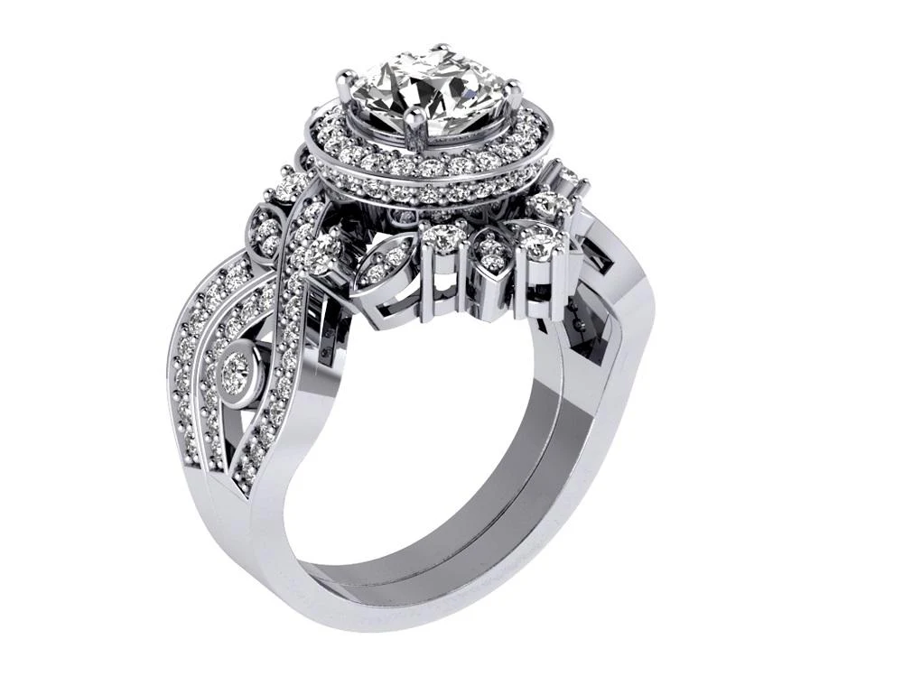 The Christian Gorgeous Round Brilliant Cut Diamond Bridal Halo Engagement Ring Set 14k Solid Gold - Image 6