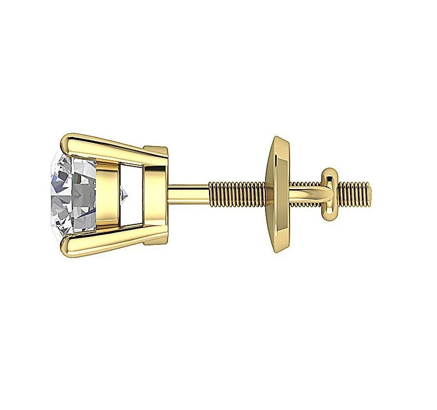 SI1 G 0.85Ct Elegant Solitaire Round Diamond 14K Gold Stud Earring Prong Set - Image 5