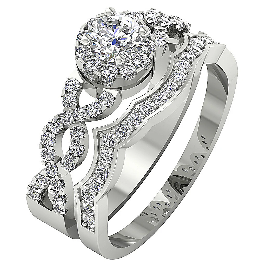 1.00Carat Round Diamond Halo Designer Bridal Wedding Ring Set 14k Yellow Gold 9.50 mm - Image 2