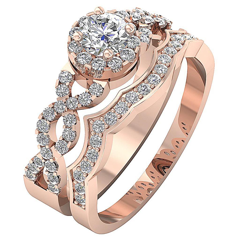 1.00Carat Round Diamond Halo Designer Bridal Wedding Ring Set 14k Yellow Gold 9.50 mm - Image 3