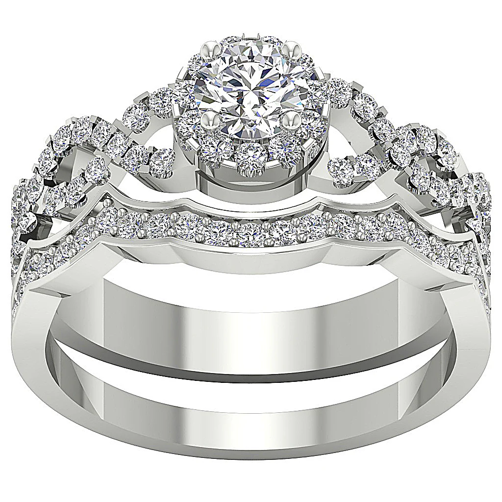 1.00Carat Round Diamond Halo Designer Bridal Wedding Ring Set 14k Yellow Gold 9.50 mm - Image 4