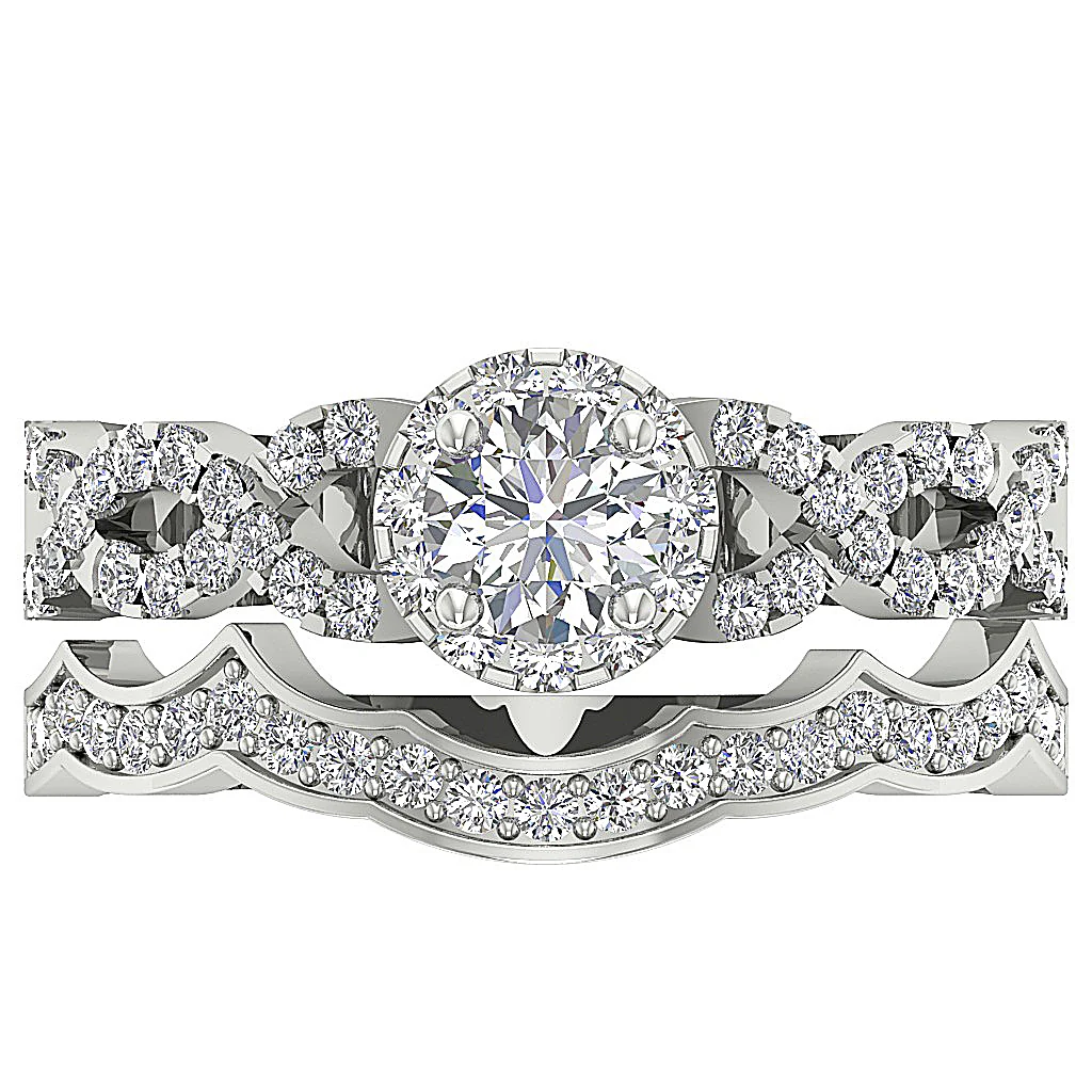 1.00Carat Round Diamond Halo Designer Bridal Wedding Ring Set 14k Yellow Gold 9.50 mm - Image 5
