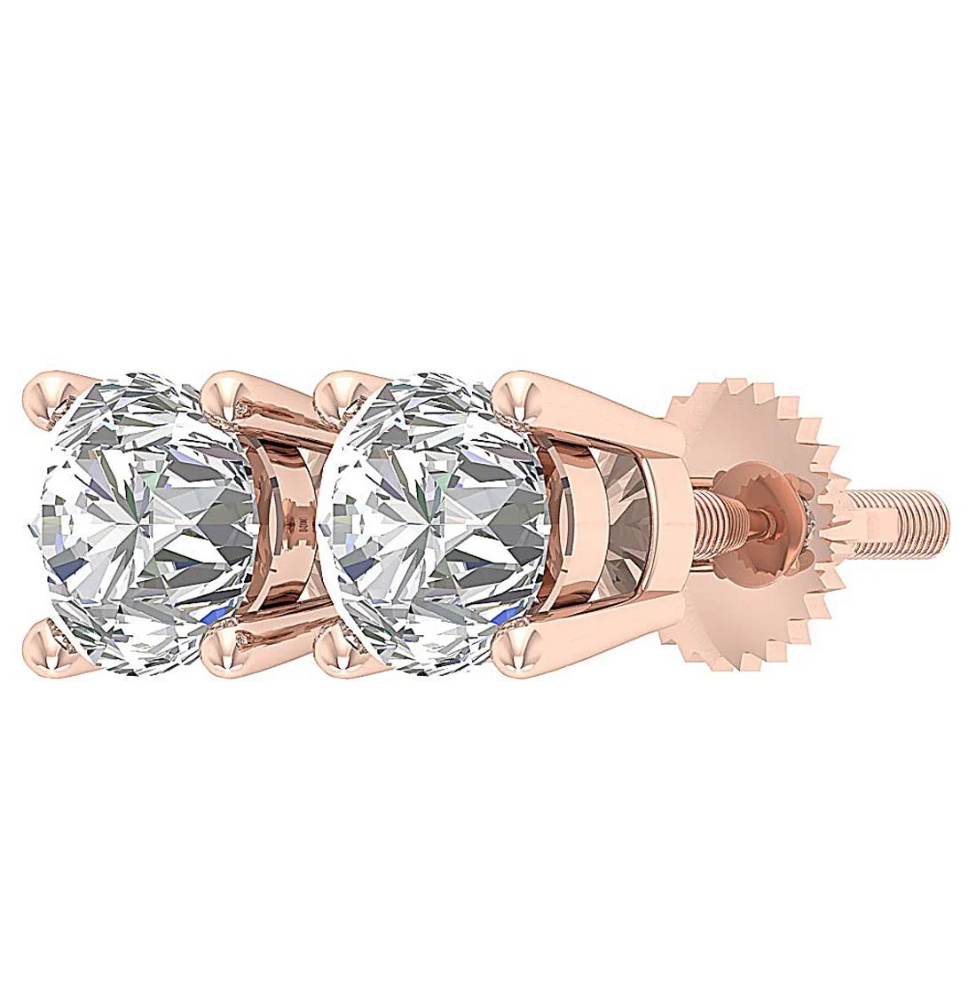 I1 G 2.10Carat Solitaire Studs Earrings with 2 diamonds 4 Prong Set 14K Rose Gold - Image 10