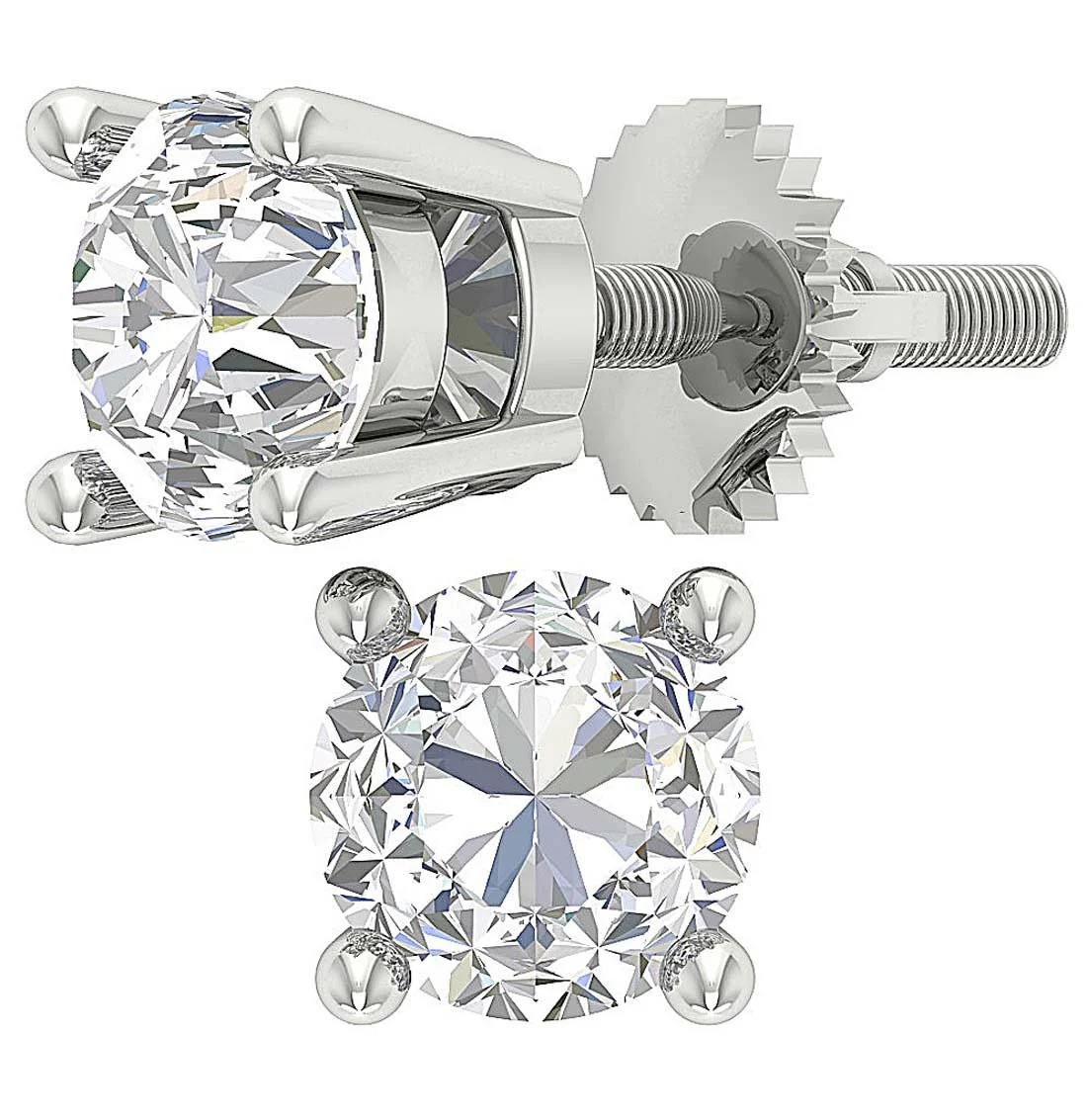 I1 G 2.10Carat Solitaire Studs Earrings with 2 diamonds 4 Prong Set 14K Rose Gold - Image 3