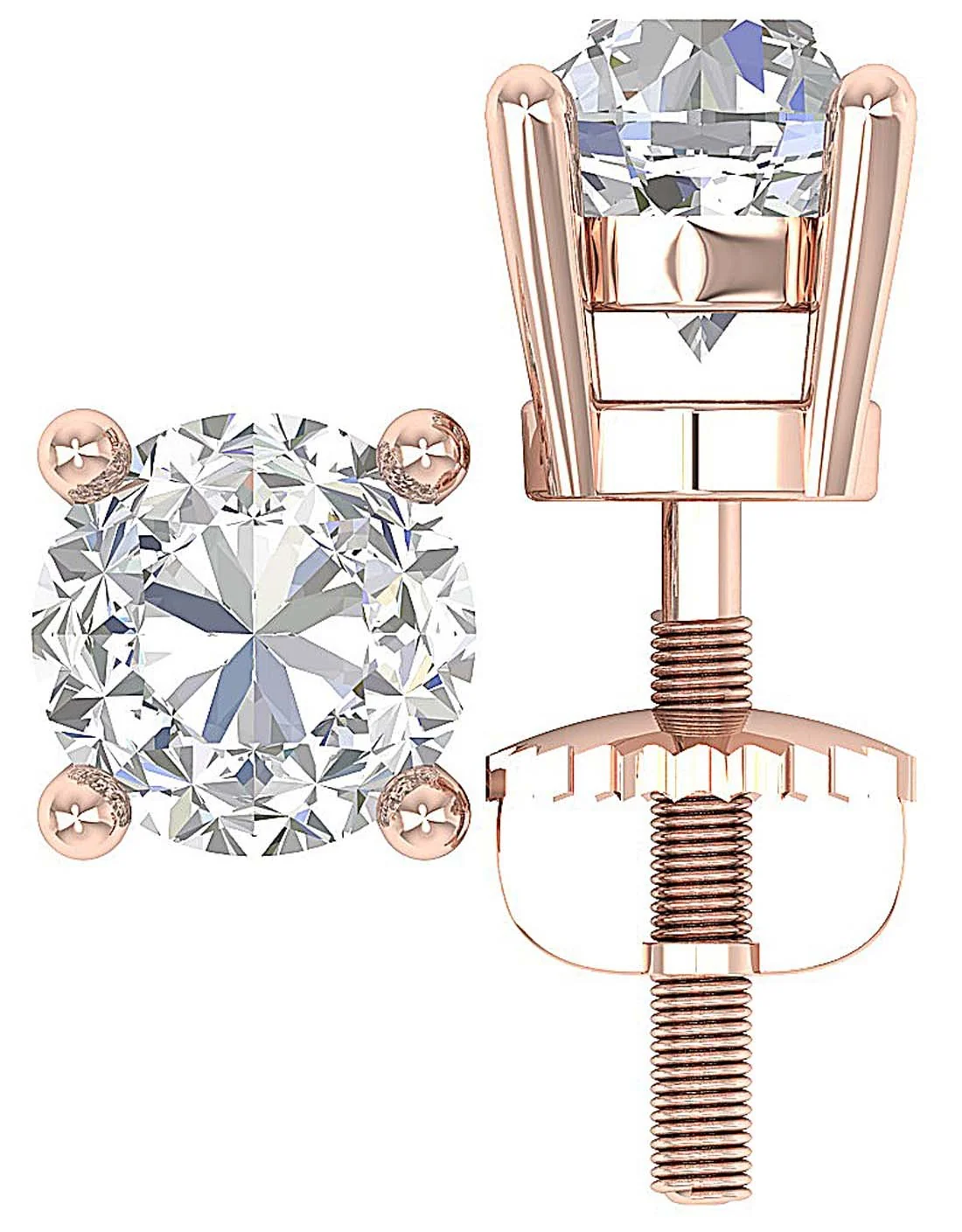 I1 G 2.10Carat Solitaire Studs Earrings with 2 diamonds 4 Prong Set 14K Rose Gold - Image 7