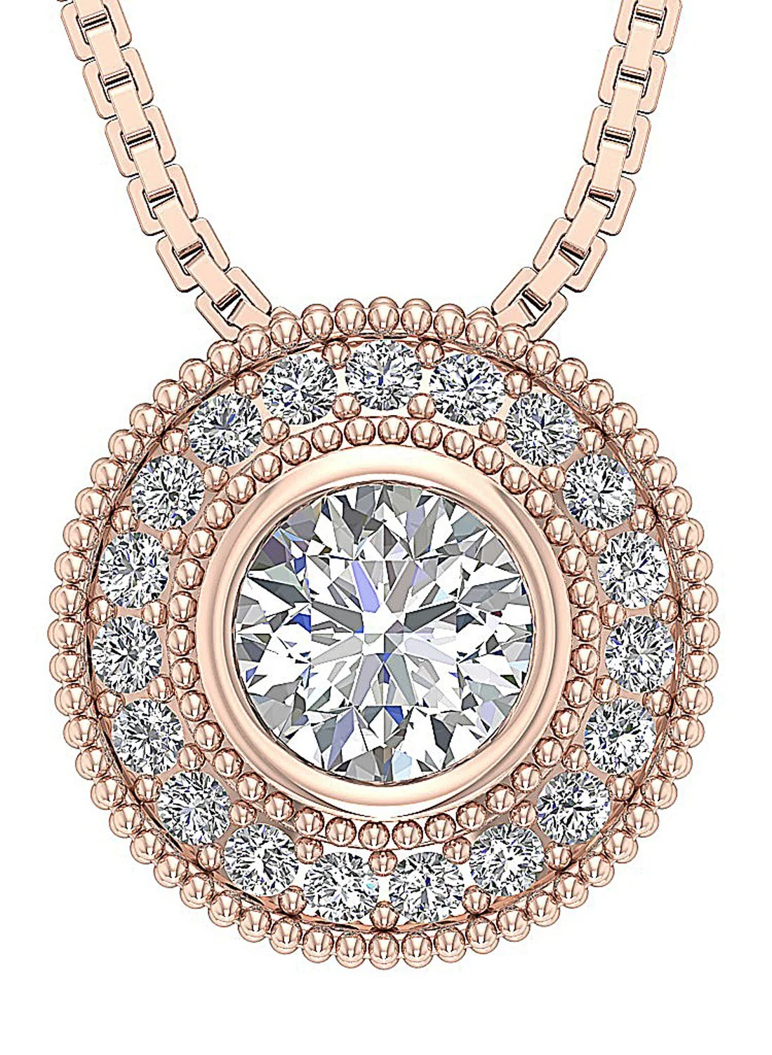 The Colin Designer Milgrain Halo Natural Round Diamond Pendant With Chain 14K White Gold - Image 3