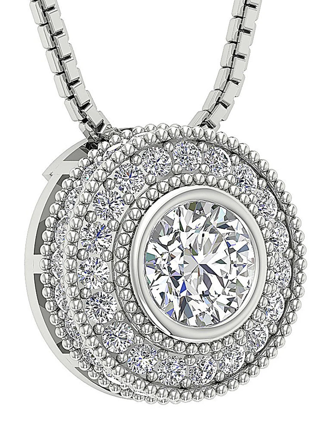 The Colin Designer Milgrain Halo Natural Round Diamond Pendant With Chain 14K White Gold - Image 4