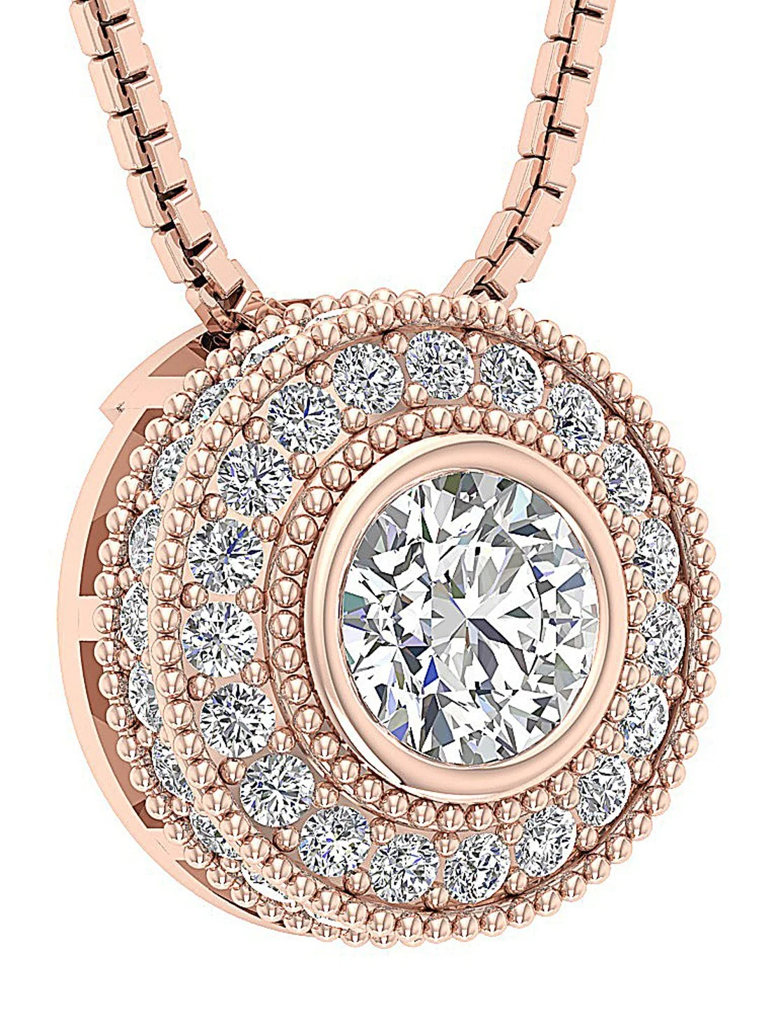 The Colin Designer Milgrain Halo Natural Round Diamond Pendant With Chain 14K White Gold - Image 5