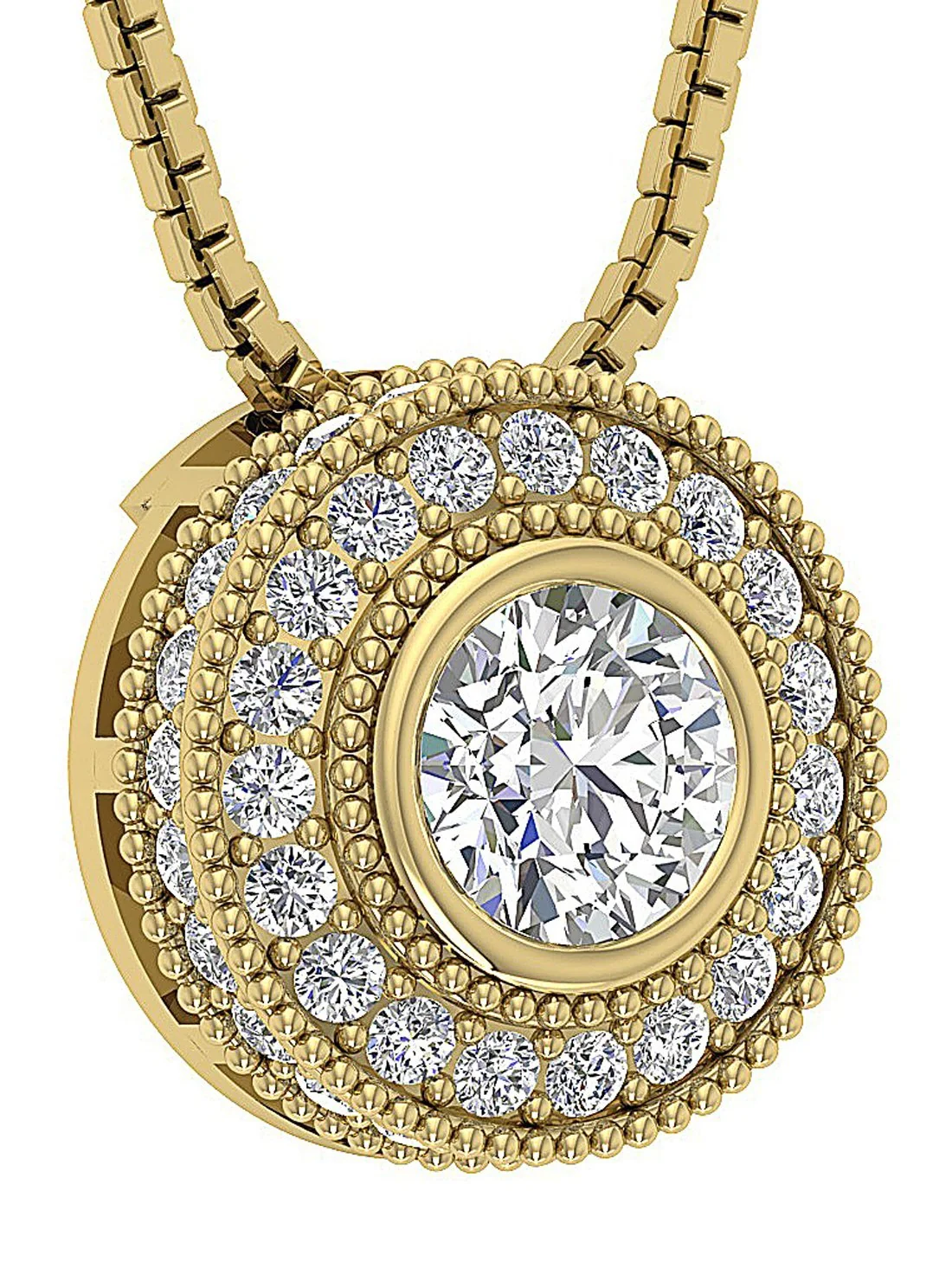 The Colin Designer Milgrain Halo Natural Round Diamond Pendant With Chain 14K White Gold - Image 6