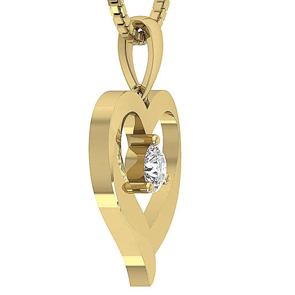 The Colson Solitaire Round Cut Diamond Heart Pendant 14K Solid Gold Prong Set - Image 4