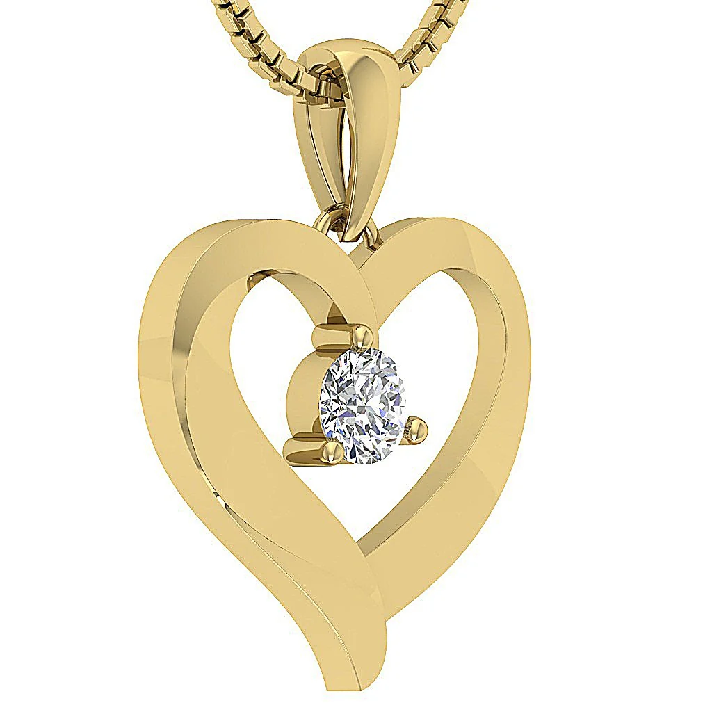 The Colson Solitaire Round Cut Diamond Heart Pendant 14K Solid Gold Prong Set - Image 6