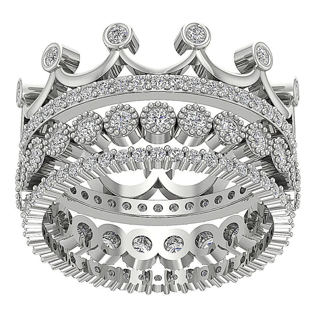 The Colson Gorgeous Crown Three Eternity Engagement Ring Yellow Gold Natural Diamond - Image 4