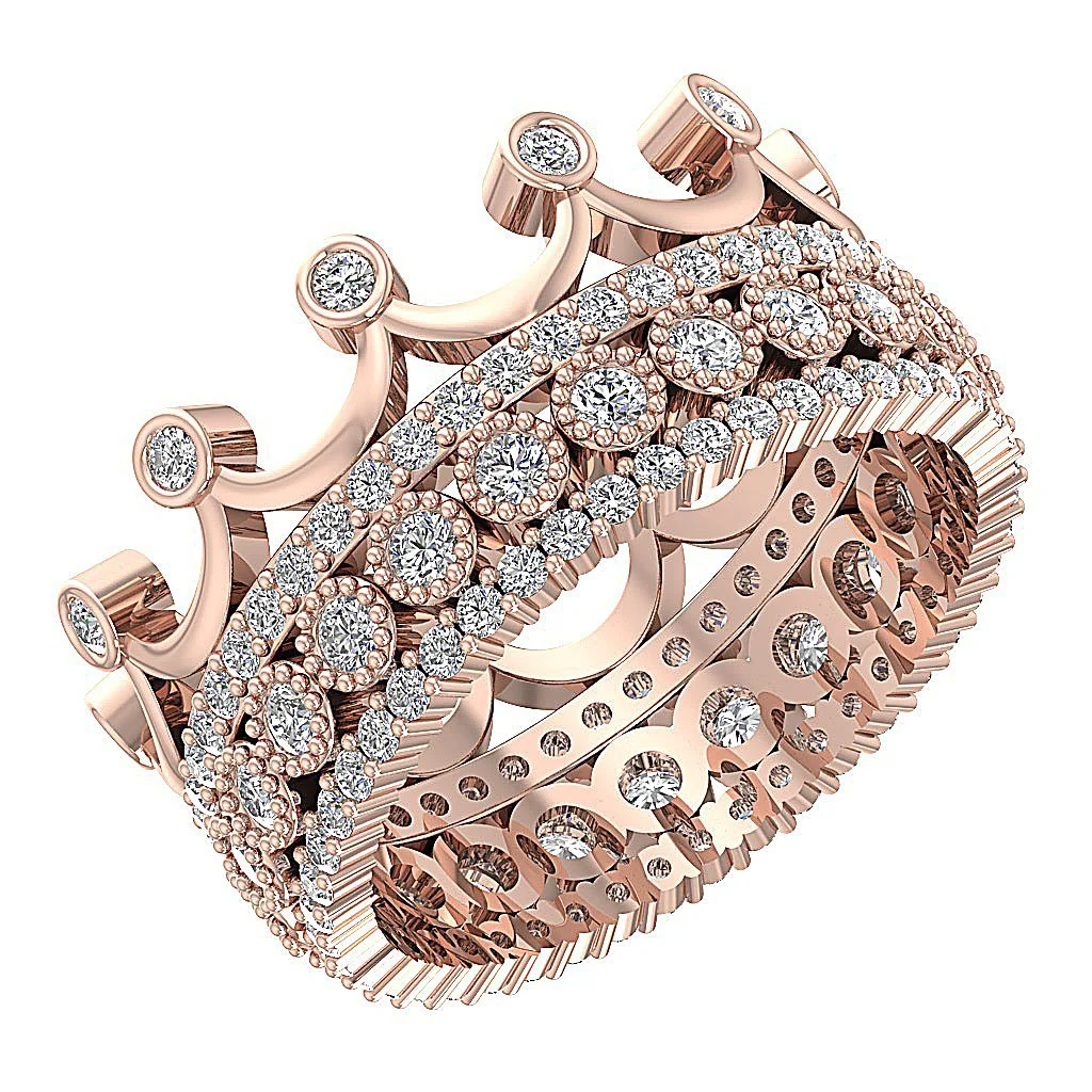 The Colson Gorgeous Crown Three Eternity Engagement Ring Yellow Gold Natural Diamond - Image 5