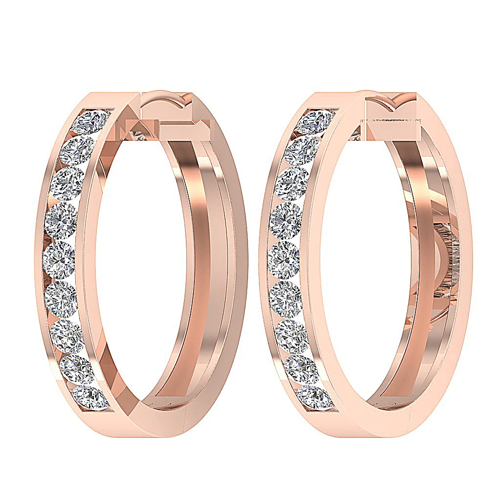 The Colt 14K Solid Gold Round Cut Diamond Hoop Earring Channel Set 0.80 Inch