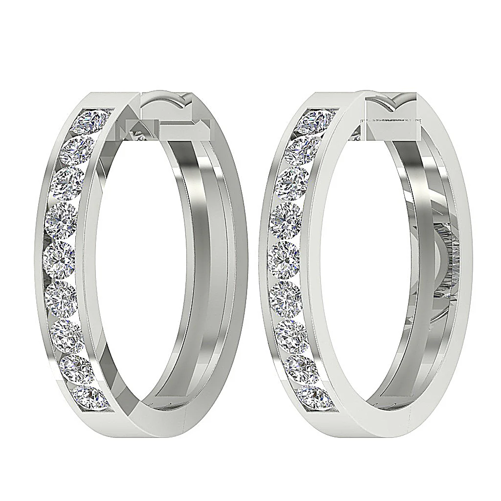 The Colt 14K Solid Gold Round Cut Diamond Hoop Earring Channel Set 0.80 Inch - Image 3