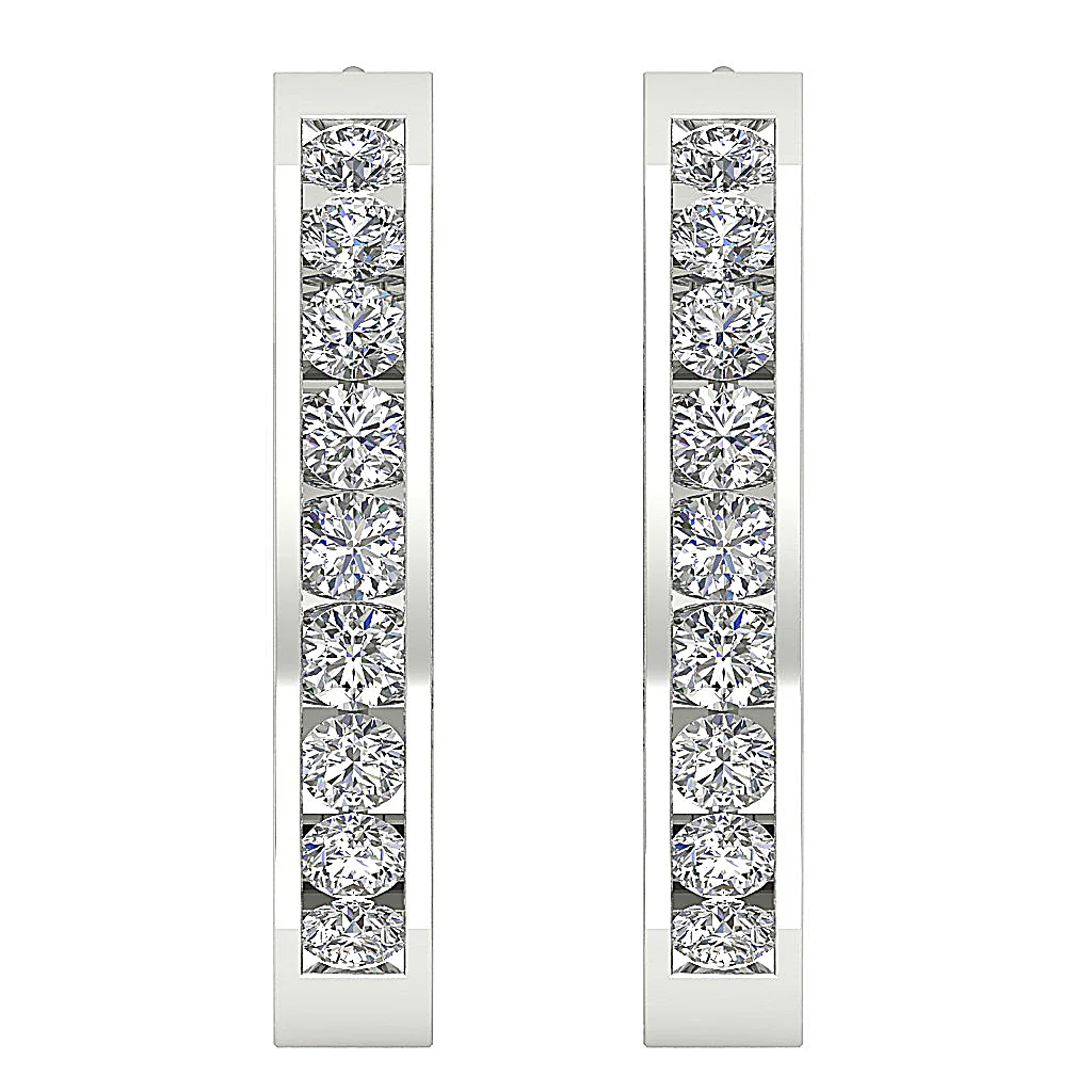 The Colt 14K Solid Gold Round Cut Diamond Hoop Earring Channel Set 0.80 Inch - Image 4