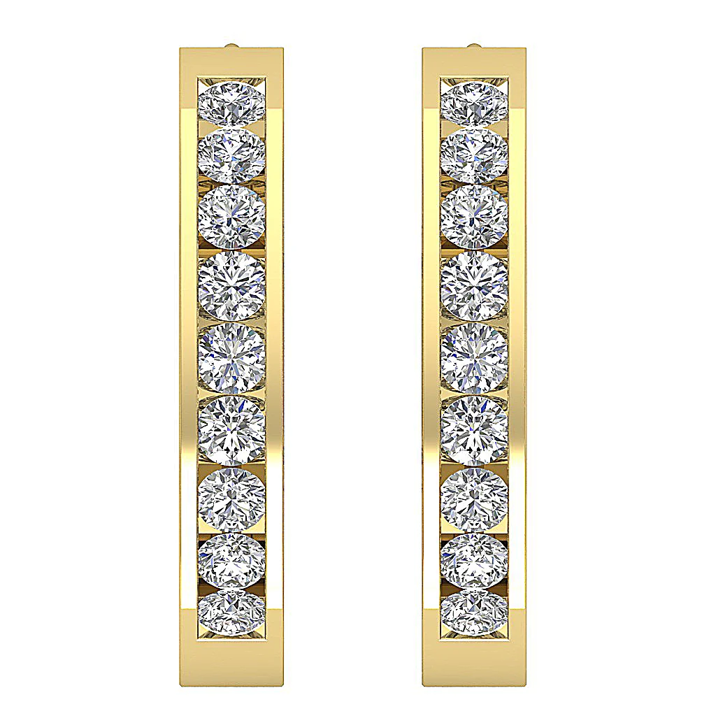 The Colt 14K Solid Gold Round Cut Diamond Hoop Earring Channel Set 0.80 Inch - Image 5