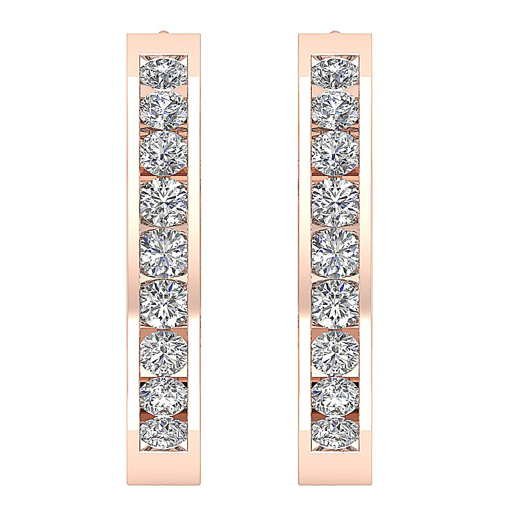 The Colt 14K Solid Gold Round Cut Diamond Hoop Earring Channel Set 0.80 Inch - Image 6