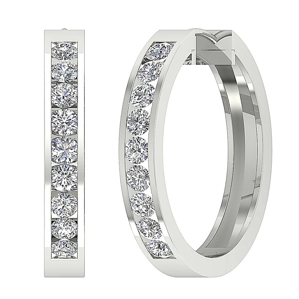 The Colt 14K Solid Gold Round Cut Diamond Hoop Earring Channel Set 0.80 Inch - Image 7