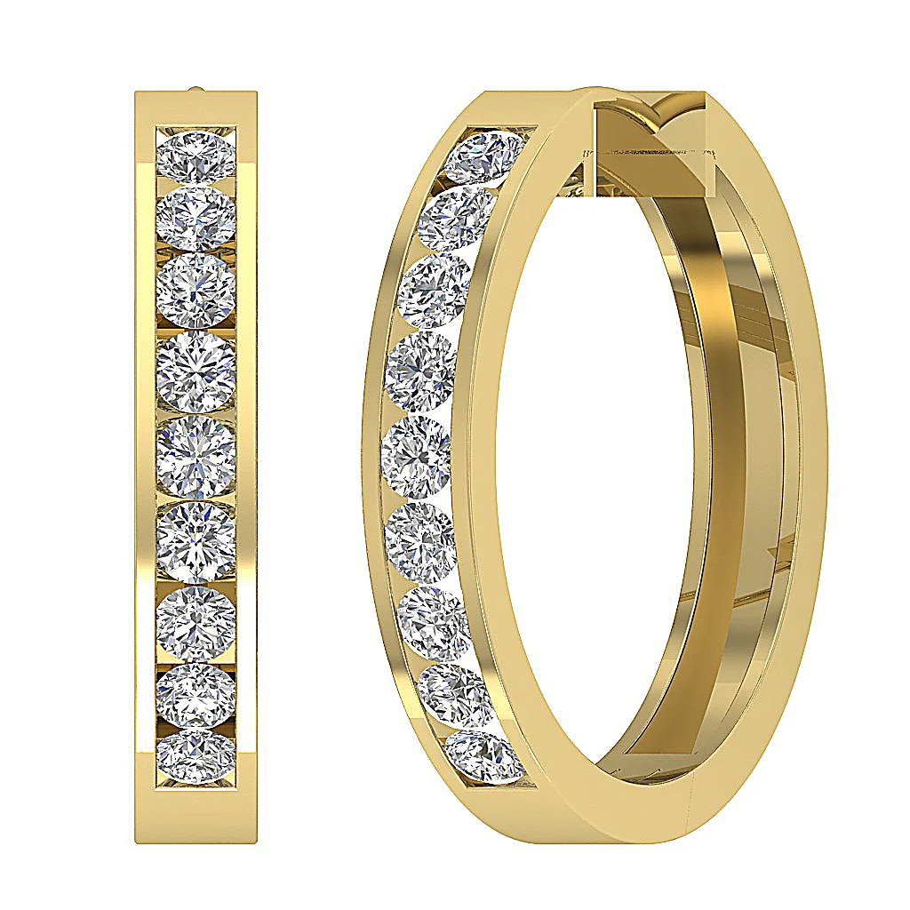 The Colt 14K Solid Gold Round Cut Diamond Hoop Earring Channel Set 0.80 Inch - Image 8