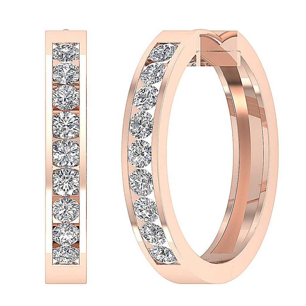 The Colt 14K Solid Gold Round Cut Diamond Hoop Earring Channel Set 0.80 Inch - Image 9