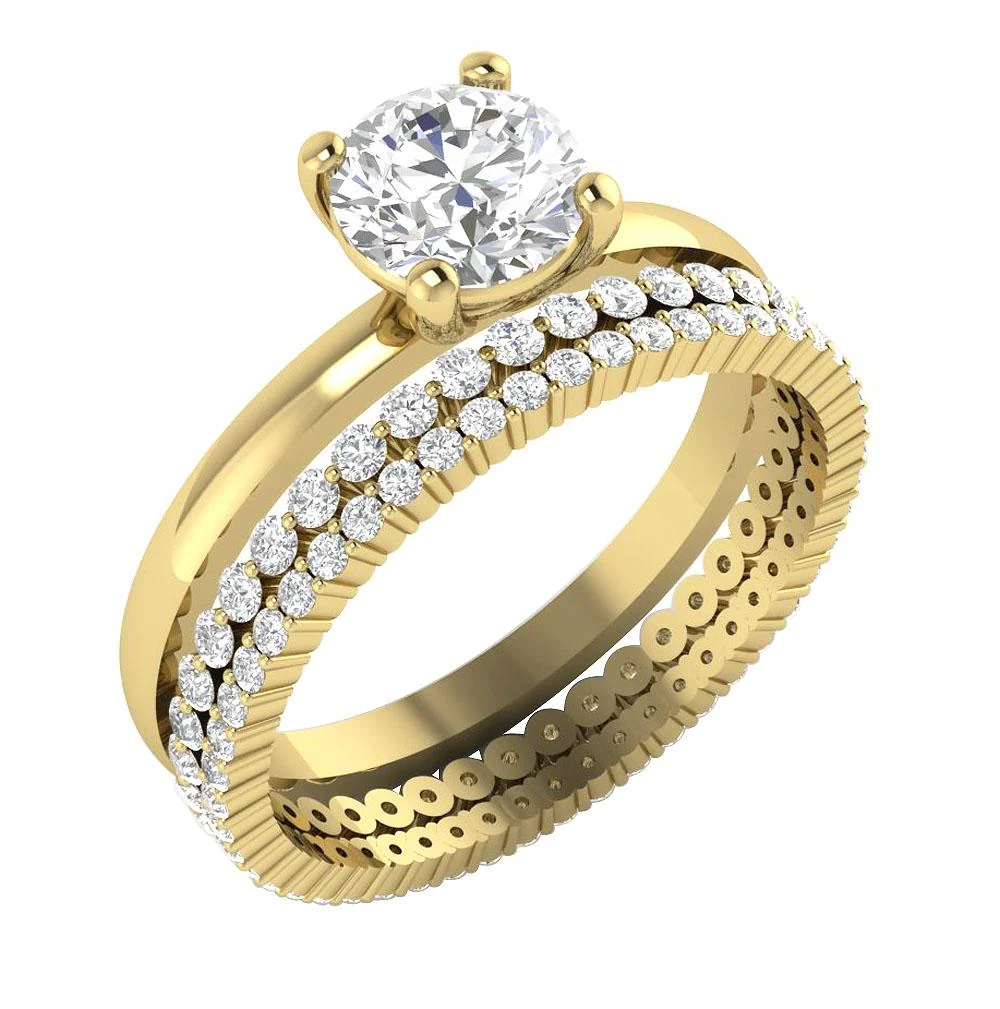 The Connor 1.05 Carat Center Solitaire Natural Diamond 2.15Ct Bridal Engagement Ring Set Gold